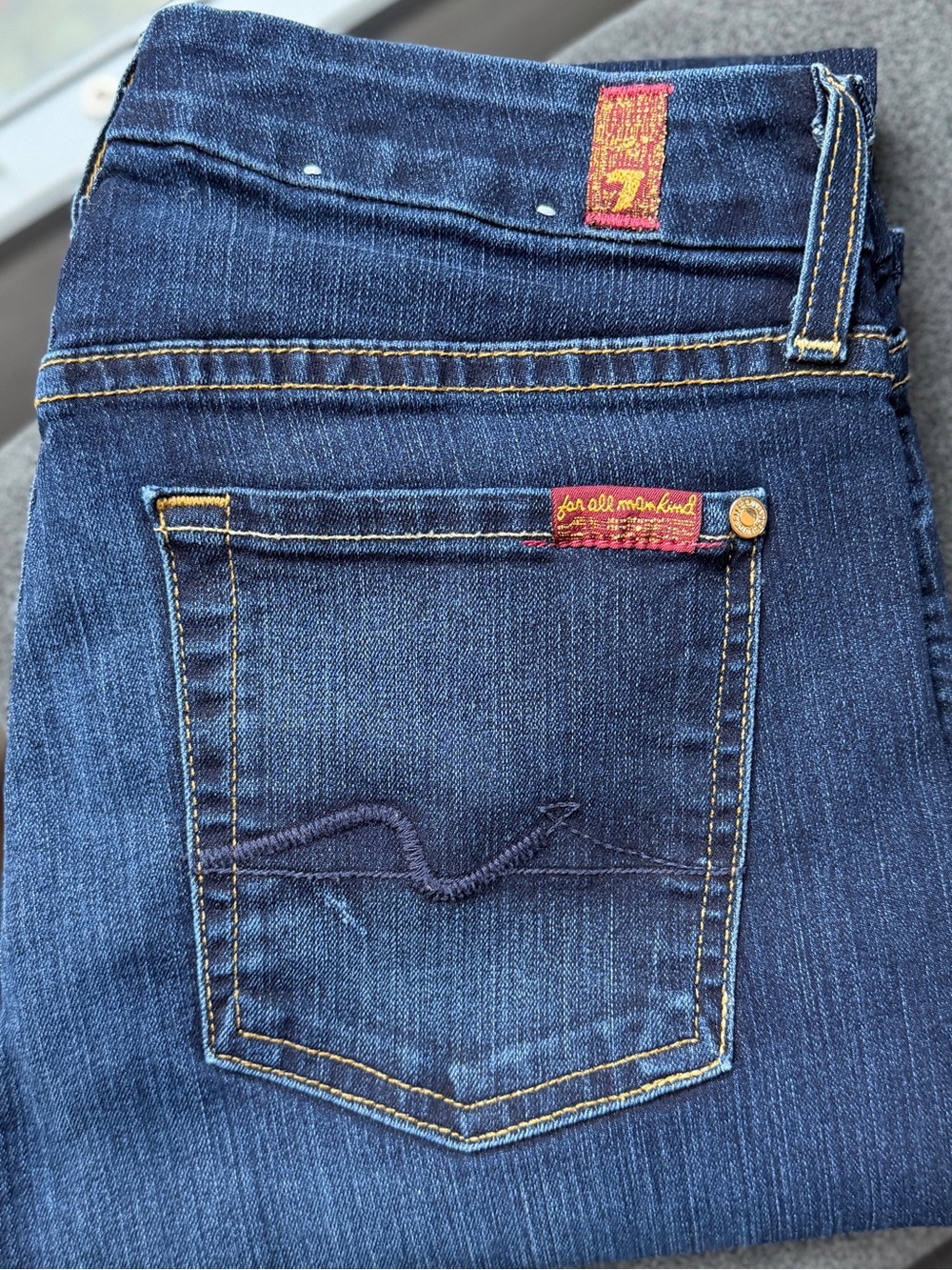 7 For All Mankind Kimmie Straight Leg Jeans Size 27 Dark Wash Stretch Denim